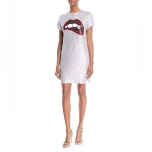Aidan by Aidan Mattox Silver Sequin Short Sleeve Biting Lip Dress S NWT